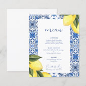Blauw Mediterraans citrus bruiloft menu (Voorkant / Achterkant)