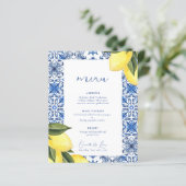 Blauw Mediterraans citrus bruiloft menu (Staand voorkant)