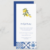 Blauw Mediterraans citrus bruiloft menu (Voorkant / Achterkant)