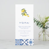Blauw Mediterraans citrus bruiloft menu (Staand voorkant)