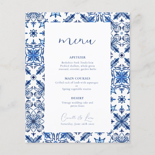 Blauw Mediterraans citrus bruiloft menu (Voorkant)