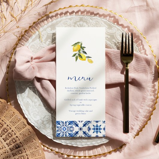 Blauw Mediterraans citrus bruiloft menu