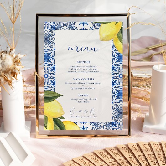 Blauw Mediterraans citrus bruiloft menu