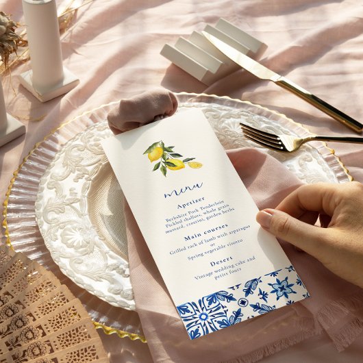 Blauw Mediterraans citrus bruiloft menu