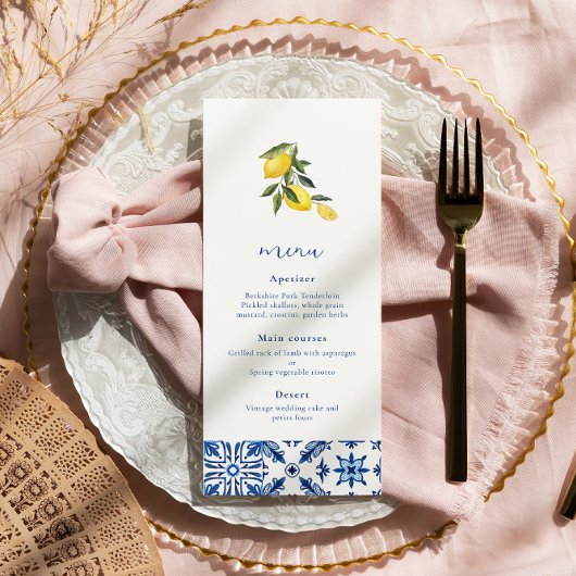 Blauw Mediterraans citrus bruiloft menu