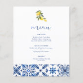 Blauw Mediterraans citrus bruiloft menu (Voorkant)