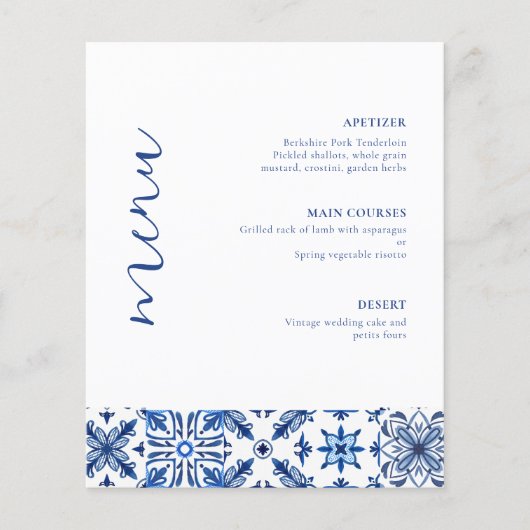 Blauw Mediterraans citrus bruiloft menu (Voorkant)