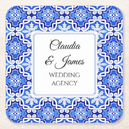 Blauw Mediterraans Portugees Azulejo Aquarel Kartonnen Onderzetters