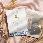 Blauw Mediterraans Tegel Bruiloft bedankje Kaart