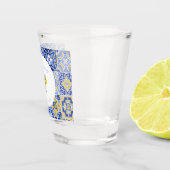 Blauw Mediterraans Tegel & Citrus Bachelorette Shot Glas (Rechts)