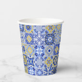 Blauw Mediterraans Tegel & Citrus Trouwpapier cup Papieren Bekers (Voorkant)