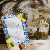 Blauw Mediterraans Tegel en citrus foto bruiloft Kaart