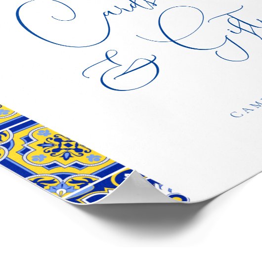 Blauw Mediterraans Tegel en Citrus Kaarten & gesch Poster (Hoek)