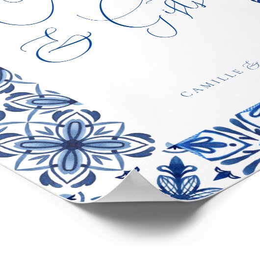 Blauw Mediterraans Tegel en Citrus Kaarten & gesch Poster (Hoek)