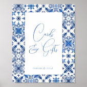 Blauw Mediterraans Tegel en Citrus Kaarten & gesch Poster (Voorkant)