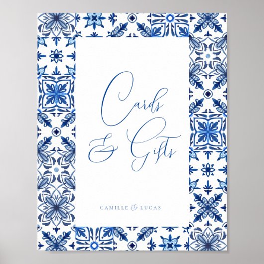 Blauw Mediterraans Tegel en Citrus Kaarten & gesch Poster (Voorkant)