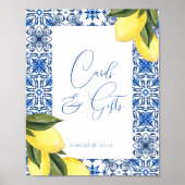 Blauw Mediterraans Tegel en Citrus Kaarten & gesch Poster (Voorkant)