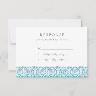 Blauw Mediterraans Tegels Bruiloft RSVP Kaart