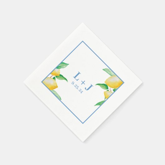 Blauw Mediterrane Aquarel Citroen Trouw Servet (Hoek)
