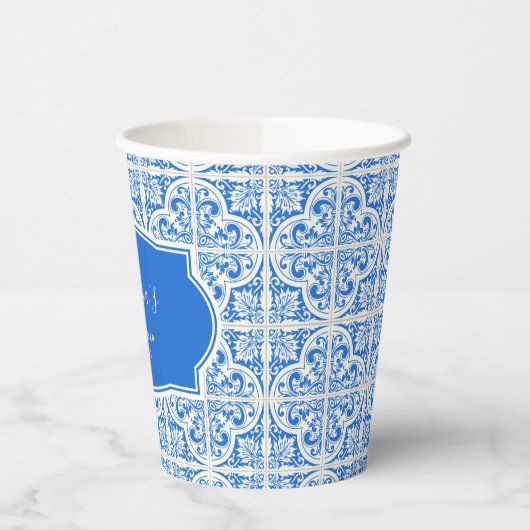 Blauw-mediterrane Citrus Lemon-Vrijgezellenfeest Papieren Bekers (Links)