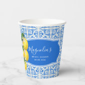 Blauw-mediterrane Citrus Lemon-Vrijgezellenfeest Papieren Bekers (Voorkant)