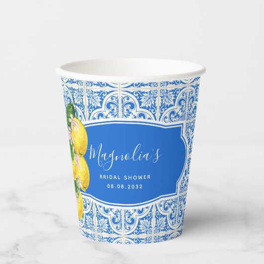 Blauw-mediterrane Citrus Lemon-Vrijgezellenfeest Papieren Bekers (Voorkant)