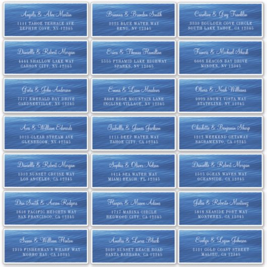 Blauw meer Adresetiketten voor individueel huwelij Sticker (Voorkant)