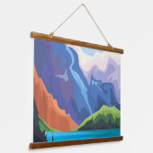 Blauw meer hangend wandkleed (Gebogen)