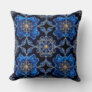 Blauw Meerkleurig Levendig Patroon Kussen