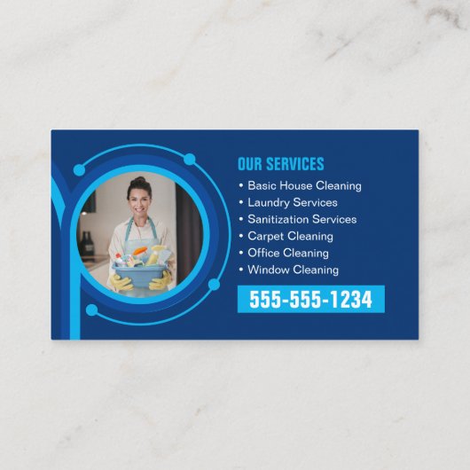 Blauw Meid Huis Schoonmaak Diensten Janitorial Cle Visitekaartje (Achterkant)