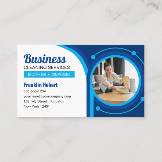 Blauw Meid Huis Schoonmaak Diensten Janitorial Cle Visitekaartje (Voorkant)