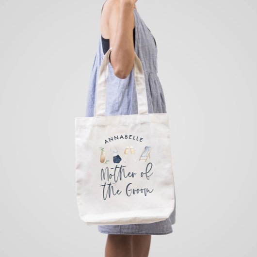 Blauw meidachtig moderne script moeder van de brui grote tote bag