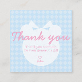 Blauw Meisje Beer Baby Shower Bedankkaart Vierkant Informatiekaartje