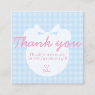 Blauw Meisje Beer Baby Shower Bedankkaart Vierkant Informatiekaartje