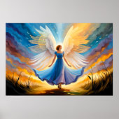 Blauw meisje engel schilderij klaar opstijgen met  poster (Voorkant)