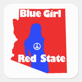 Blauw Meisje in een Rode Staat - Arizona Vierkante Sticker