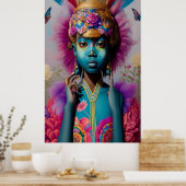 Blauw meisje met gouden, oude kroon poster (Keuken)