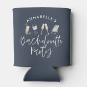 Blauw meisje-modern cocktailscript bachelorette blikjeskoeler (Achterkant)