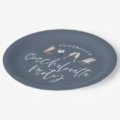 Blauw meisje-modern cocktailscript bachelorette papieren bordje (Gekanteld)