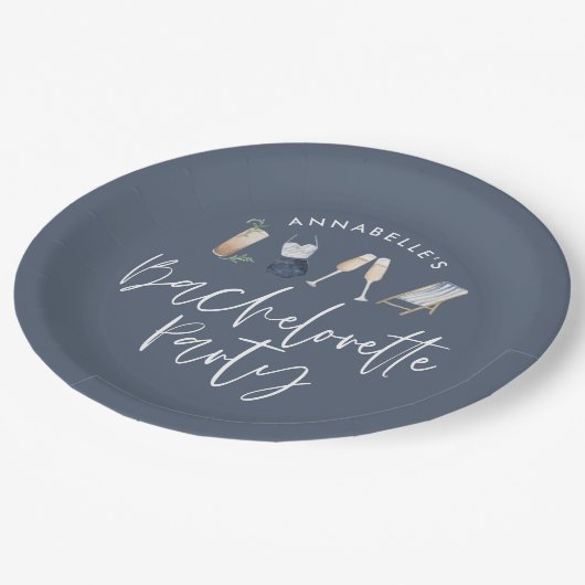 Blauw meisje-modern cocktailscript bachelorette papieren bordje (Gekanteld)