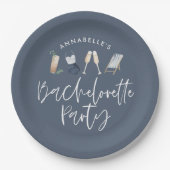 Blauw meisje-modern cocktailscript bachelorette papieren bordje (Voorkant)
