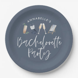 Blauw meisje-modern cocktailscript bachelorette papieren bordje