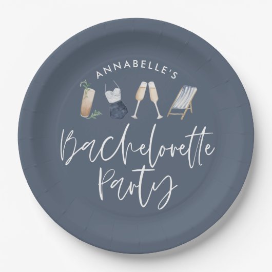 Blauw meisje-modern cocktailscript bachelorette papieren bordje (Voorkant)