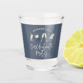 Blauw meisje-modern cocktailscript bachelorette shot glas (Voorkant)