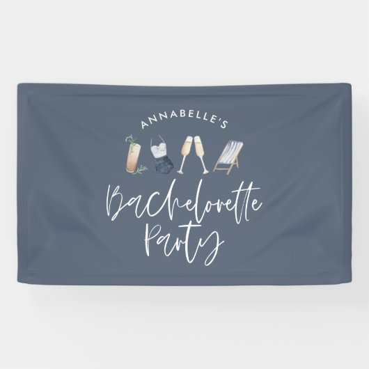 Blauw meisje-modern cocktailscript bachelorette spandoek (Horizontaal)