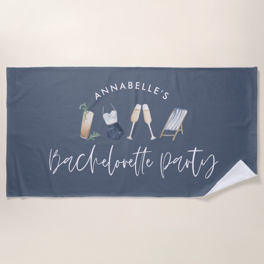 Blauw meisje-modern cocktailscript bachelorette strandlaken (Voorkant)