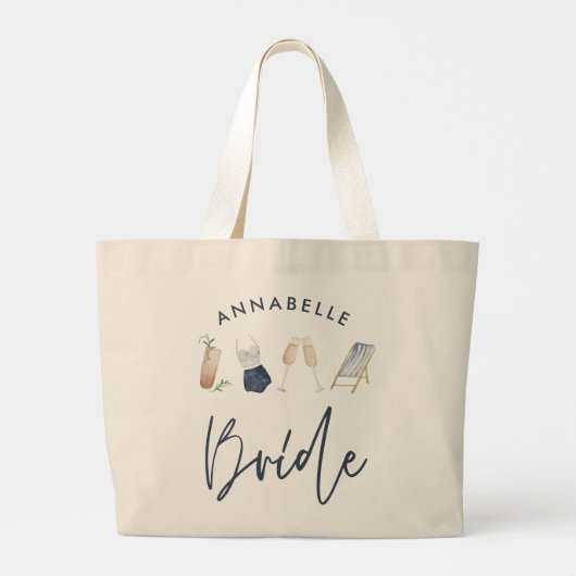Blauw meisje-modern cocktailscript, uniek grote tote bag (Achterkant)
