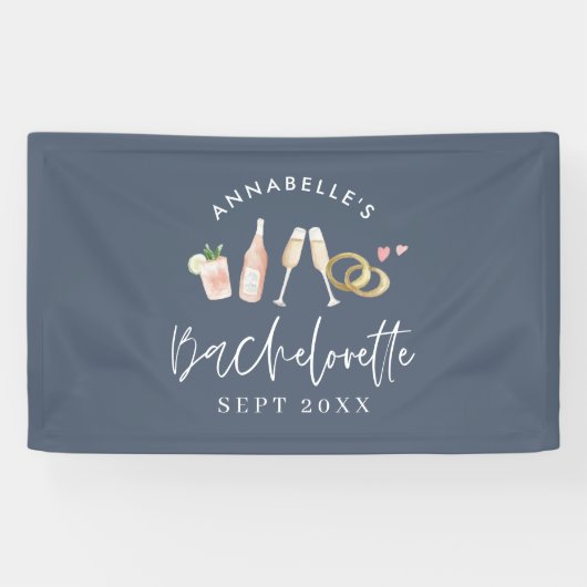 blauw meisje moderne champagne bachelorette weeken spandoek (Horizontaal)