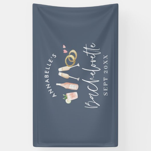 blauw meisje moderne champagne bachelorette weeken spandoek (Verticaal)