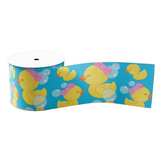 Blauw Meisje Rubber Ducky Grosgrain Lint (Spoel)